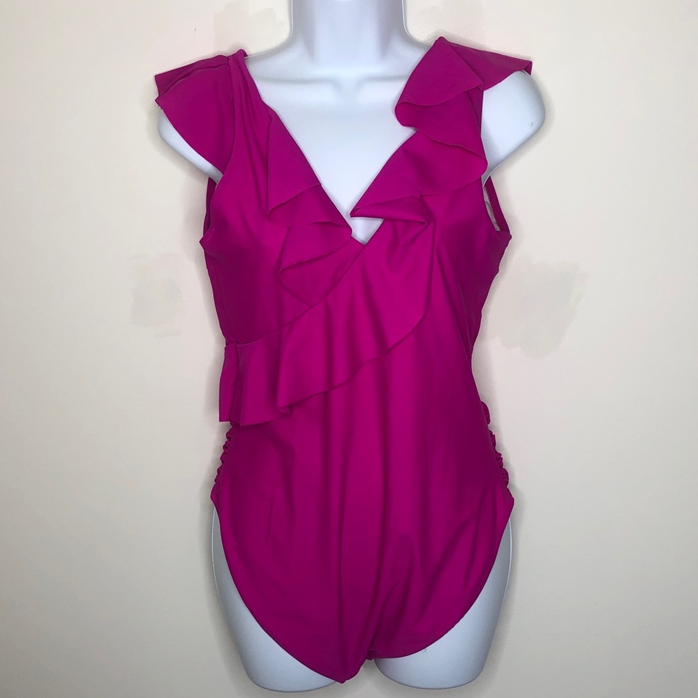 Women’s Unknown Brand Fuchsia Ruffle One-Piece Swimsuit